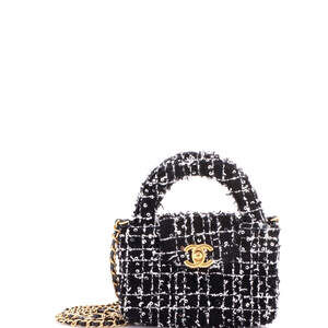 Chanel Nano Kelly Top Handle Shopping Bag Quilted Tweed with Sequins